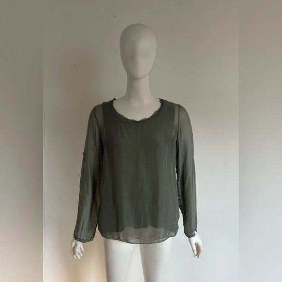 Nina Kendosa sheer sage green Viscose peasant blouse Size Like Small - Picture 1 of 14